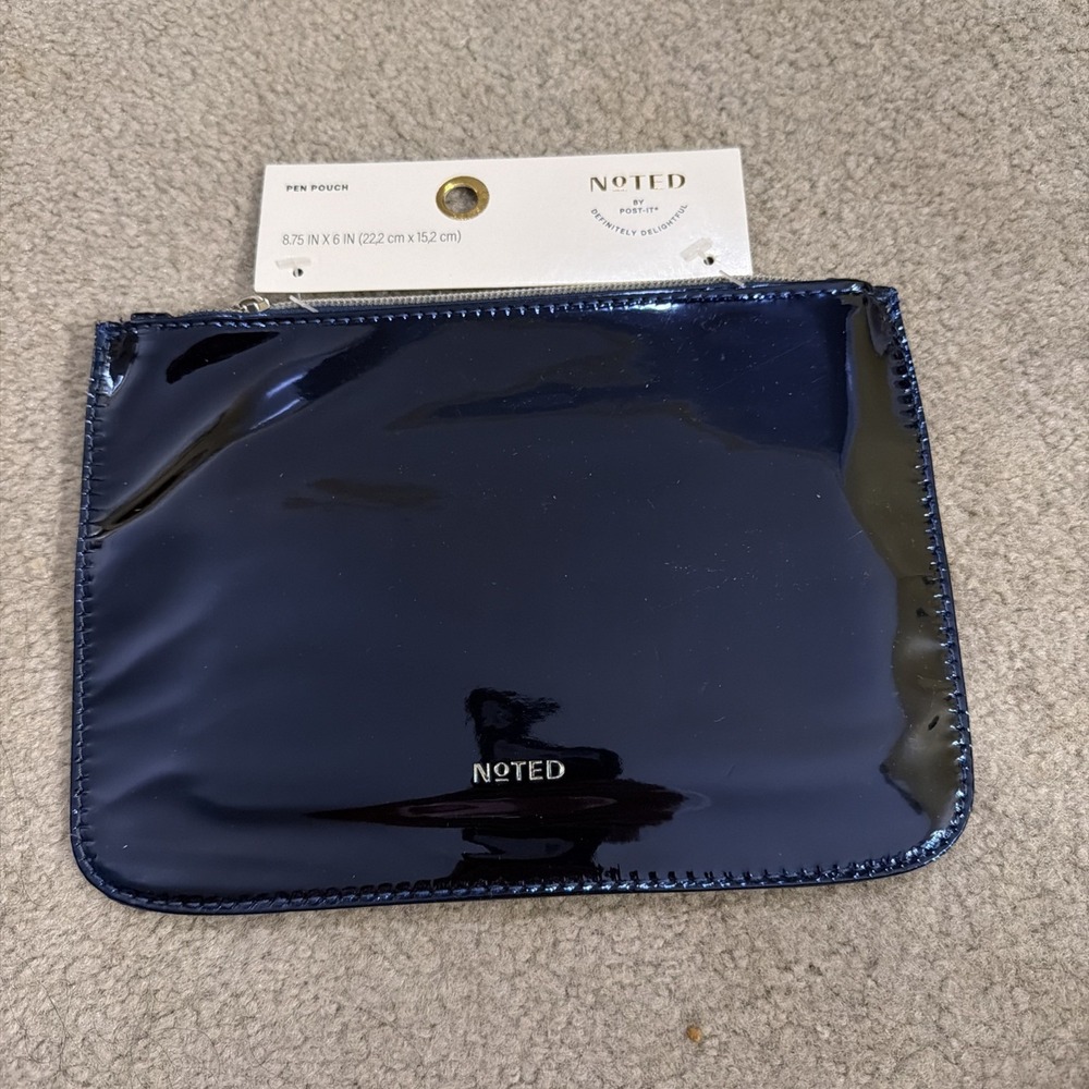 Noted by Post-it Pen Pouch Zipper Pencil Case Navy Blue Patent Finish
